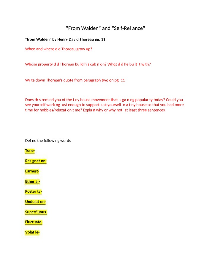Questions on Walden and Self-Reliance
