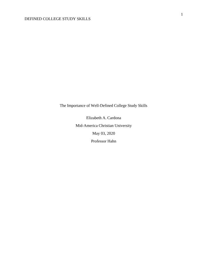 Notes on College Study Skills