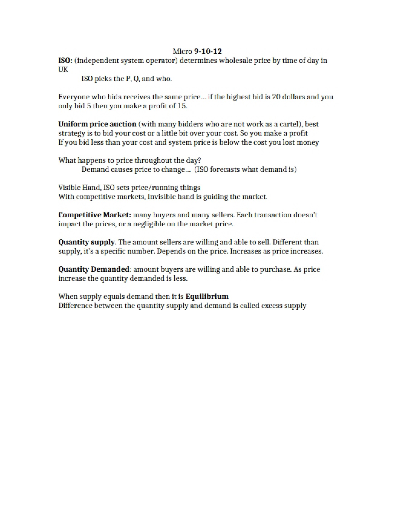Class Notes for Economics 1001