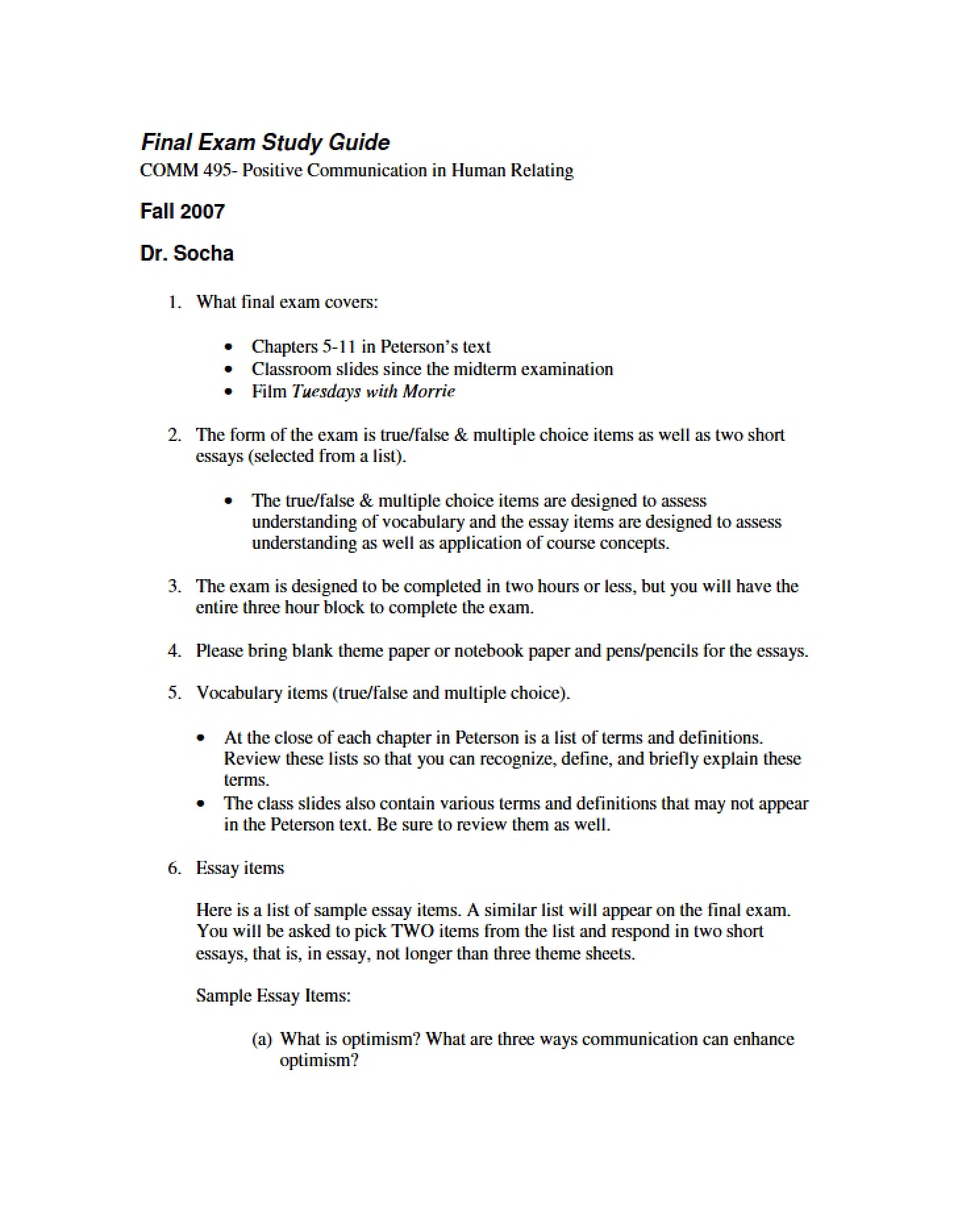 Guide for Final Exam