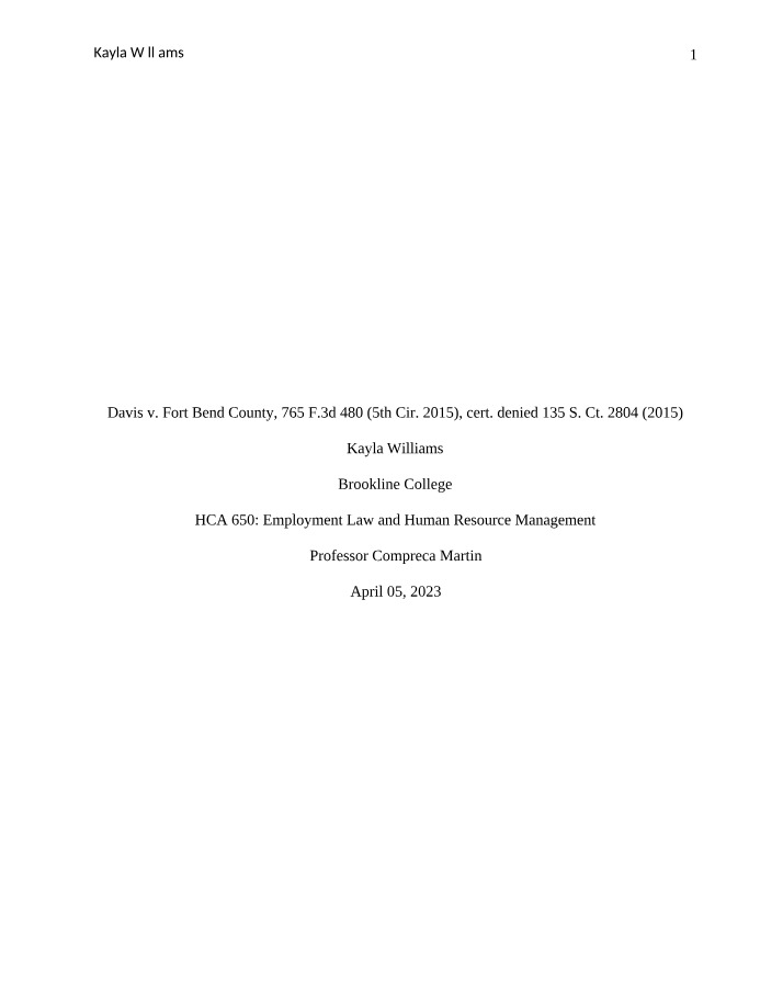 Written Assignment - Employment Law and HRM Week Three