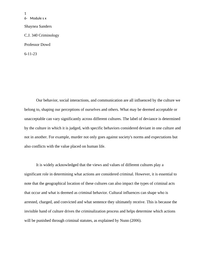 Influence of Culture on Deviant Behavior and Psychology Theories
