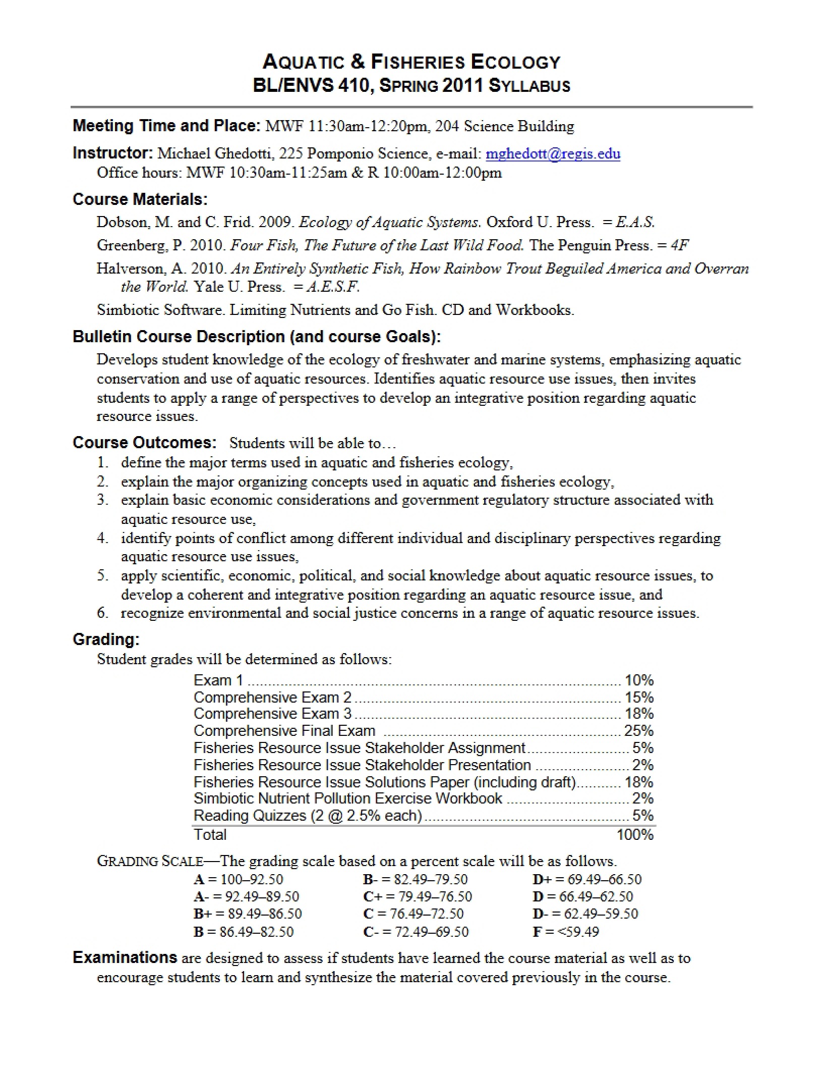 Aquatic Ecology Syllabus