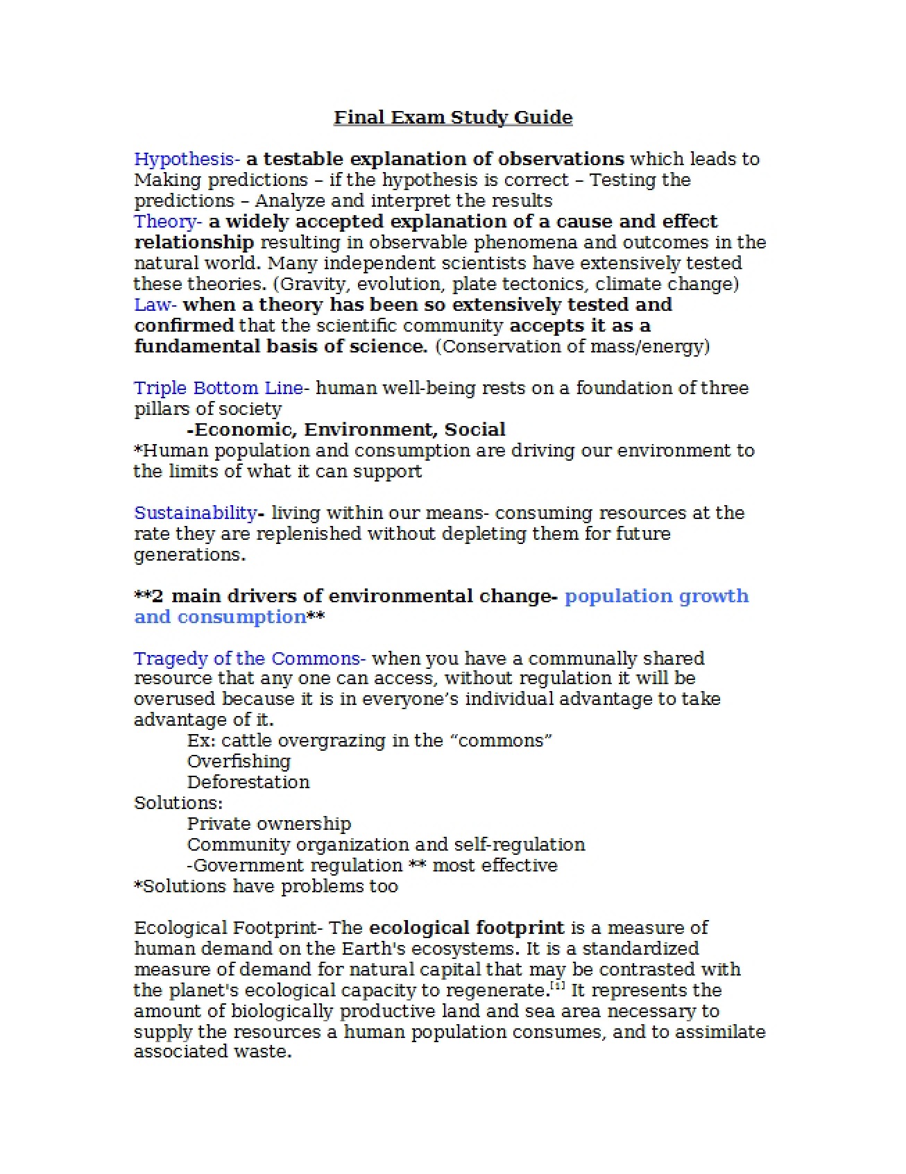 Guide for Environmental Science Final