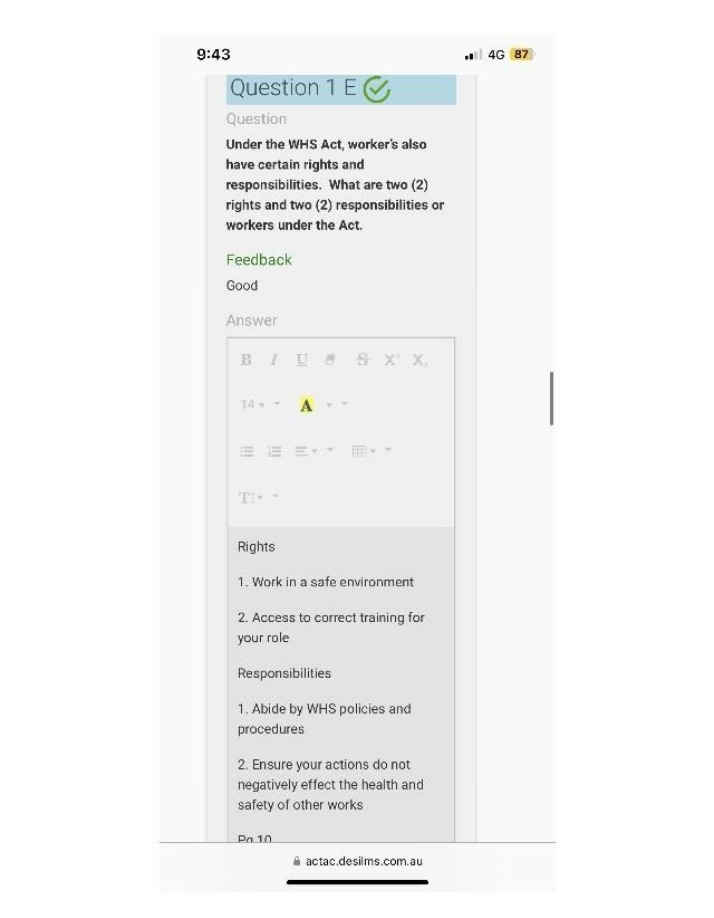 Worker Rights and Responsibilities WHS Act Draft