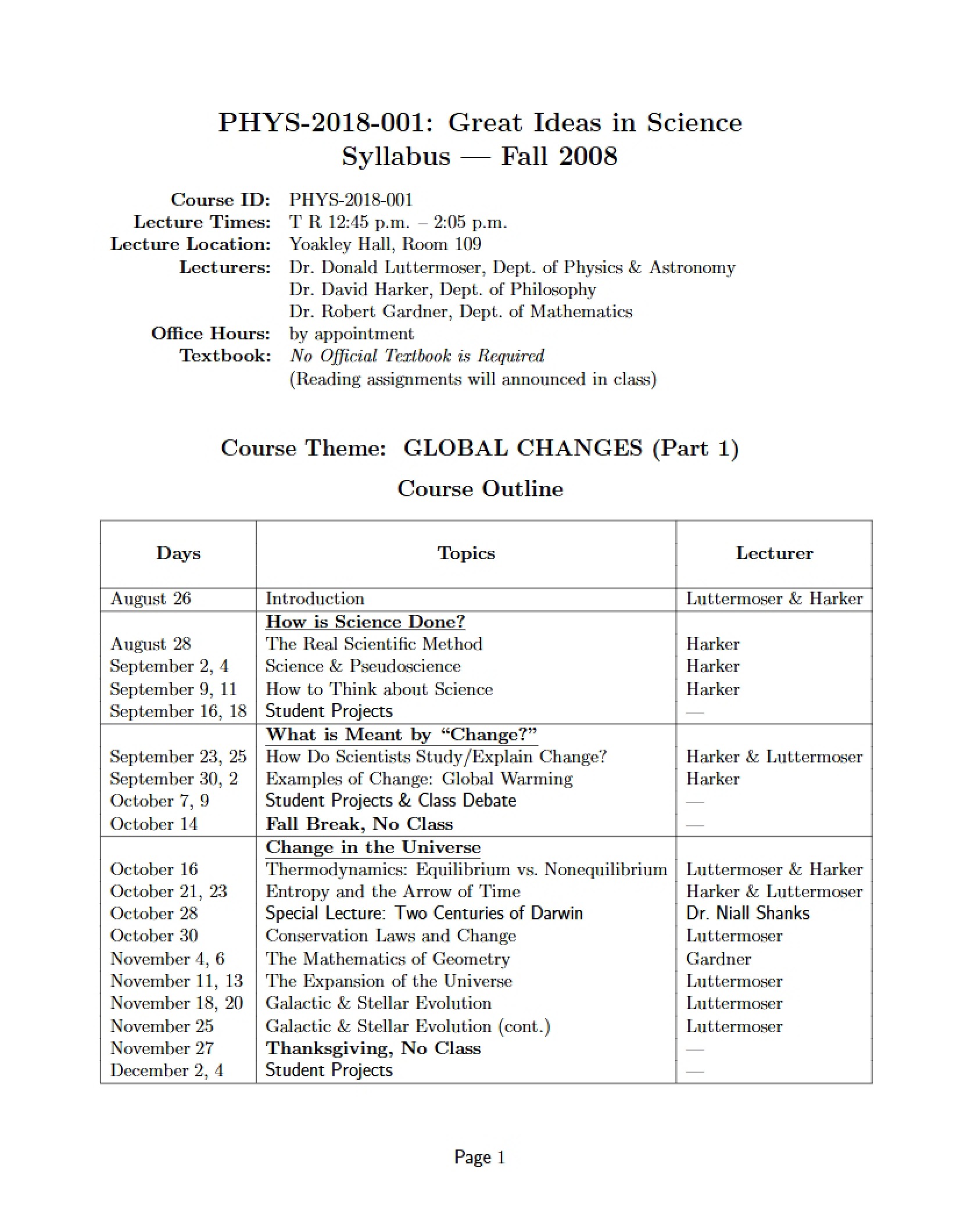 Great Ideas in Science Syllabus