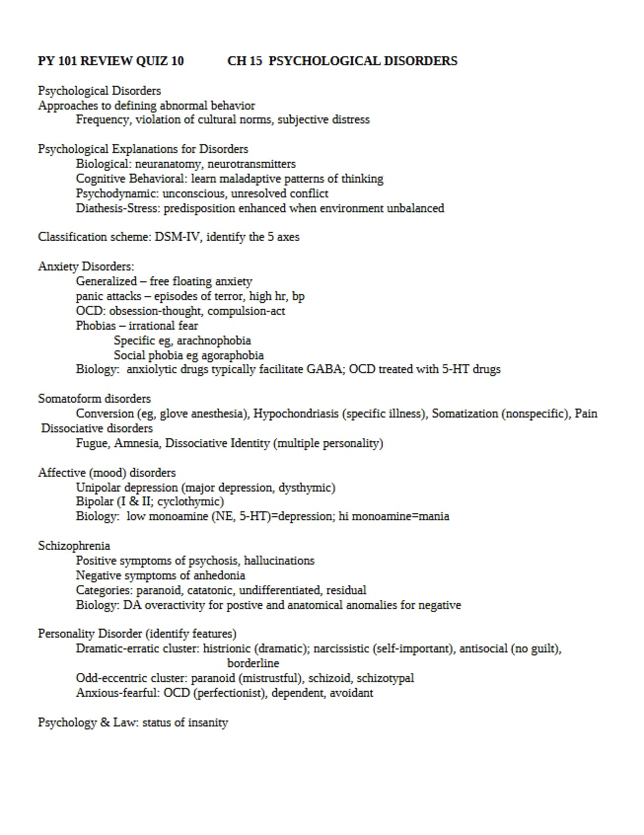Psychological Disorders Chapter 15
