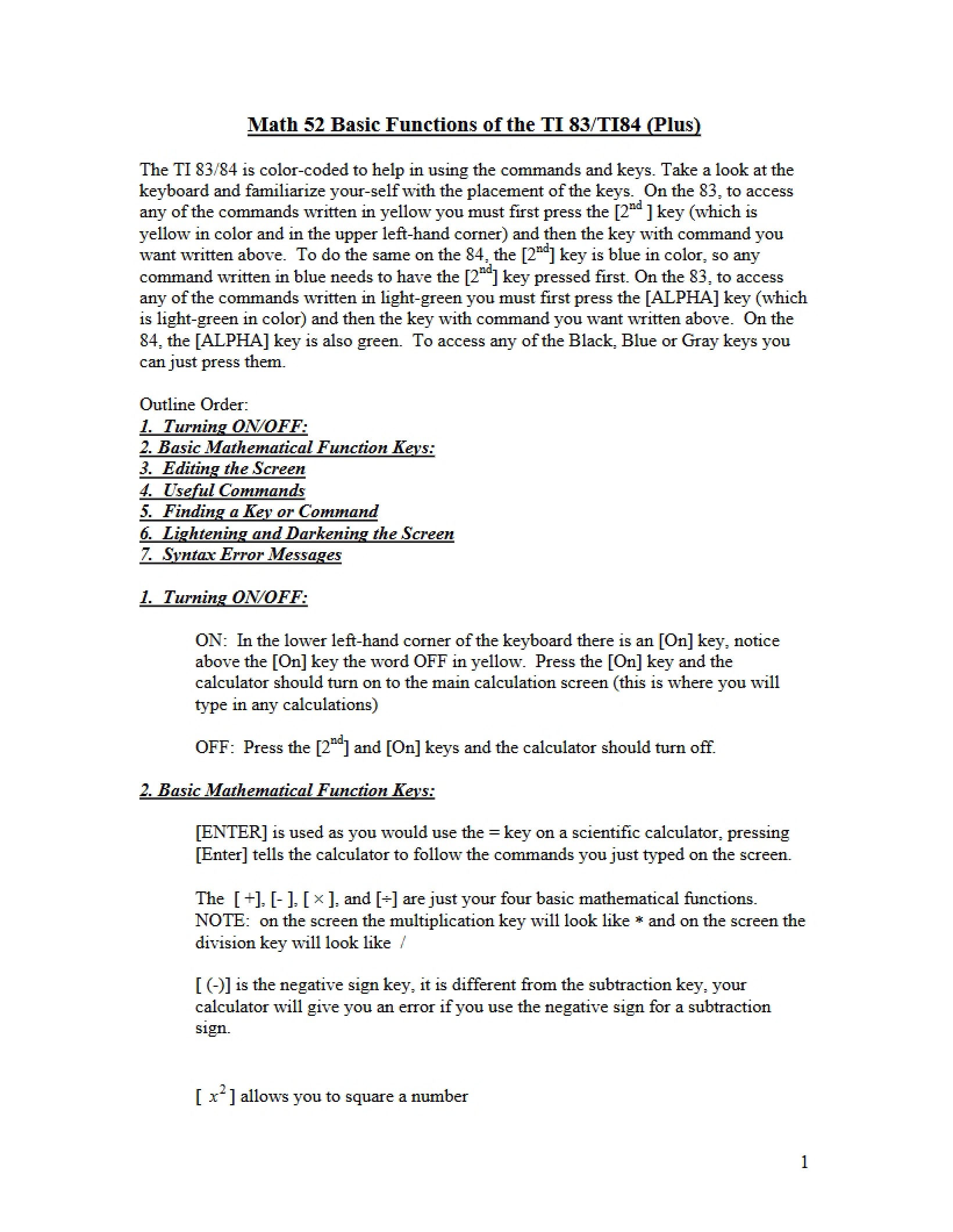 TI-83 Calculator Fundamentals
