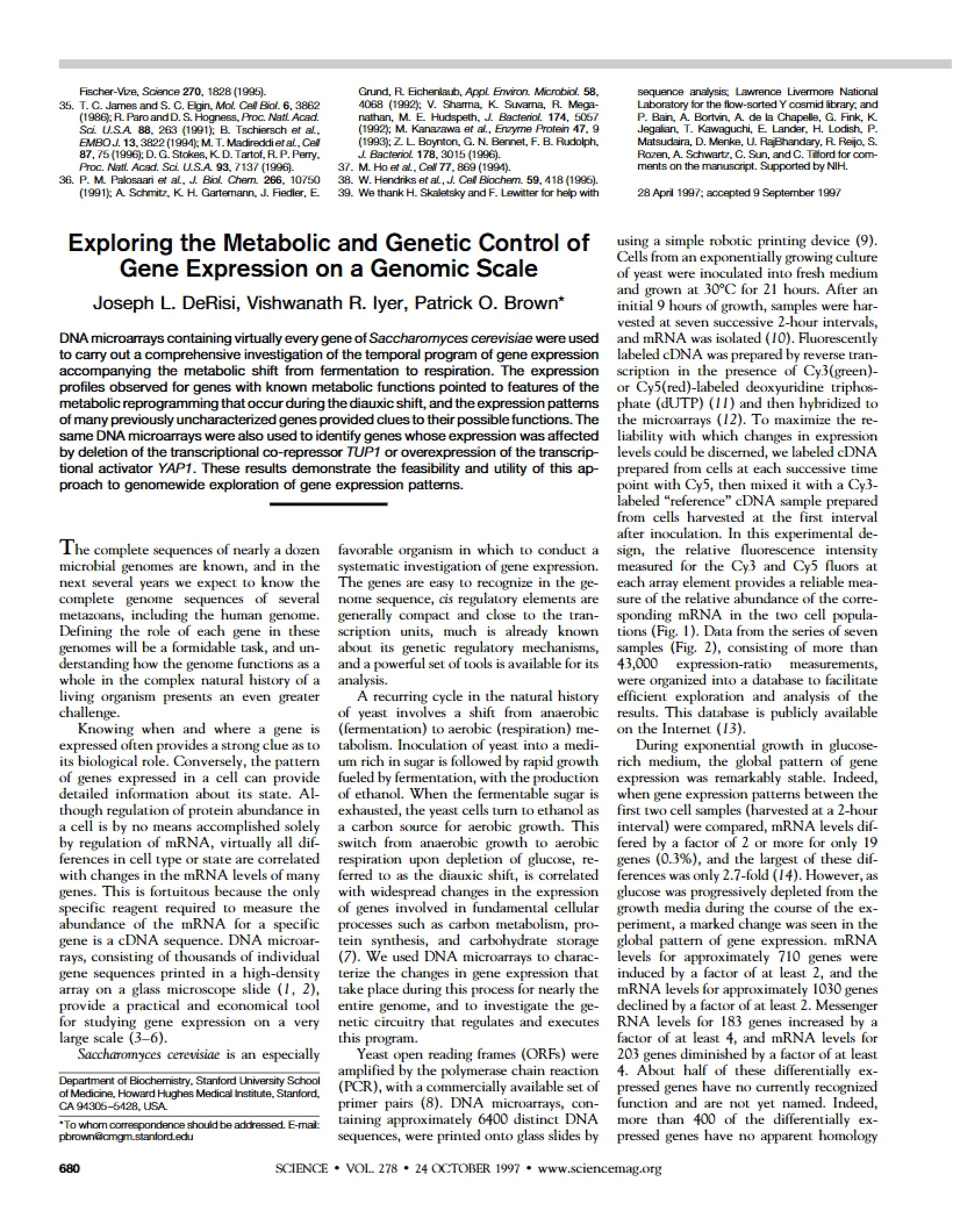 Genomic Scale Gene Expression Genetic and Metabolic Control