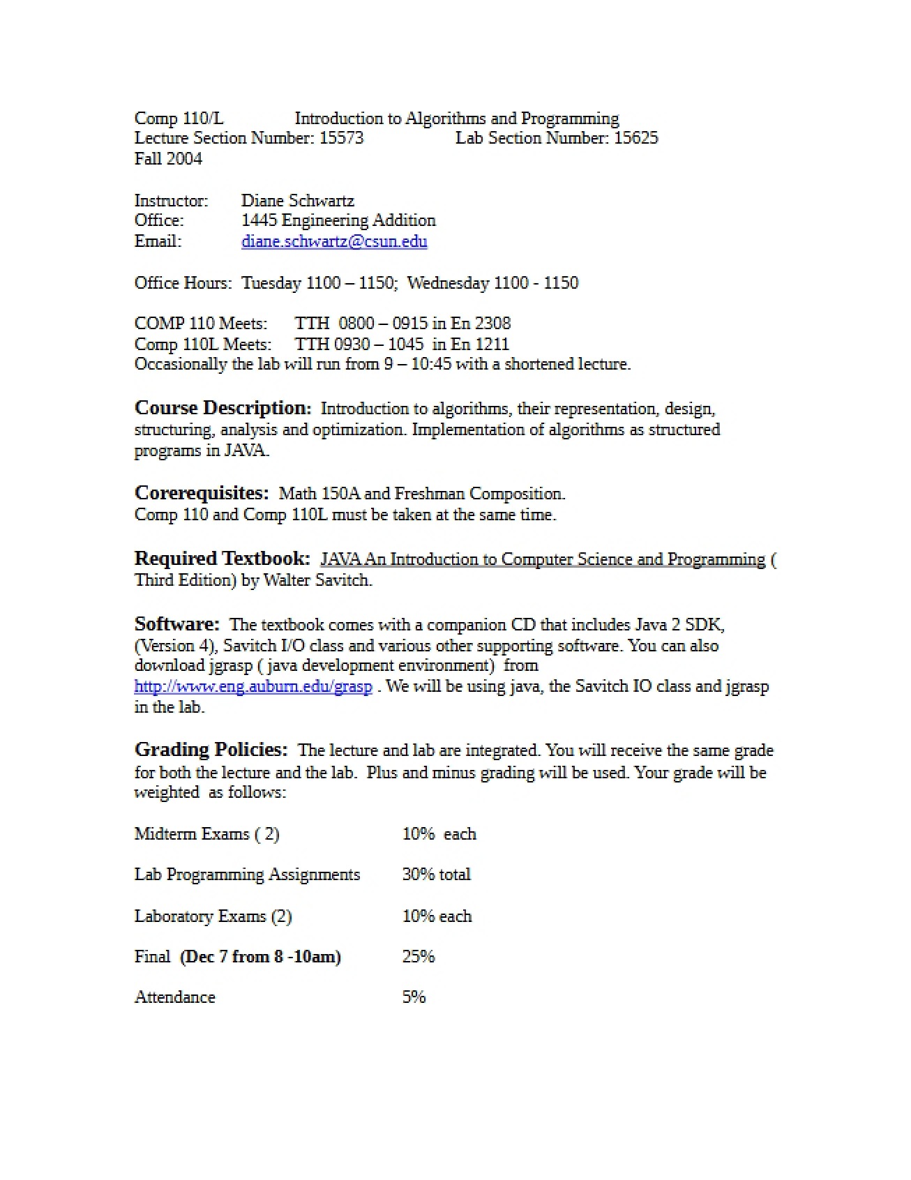 Algorithms Course Syllabus I