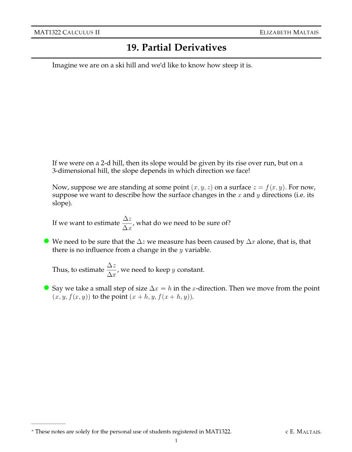 Calculus II - Partial Derivatives