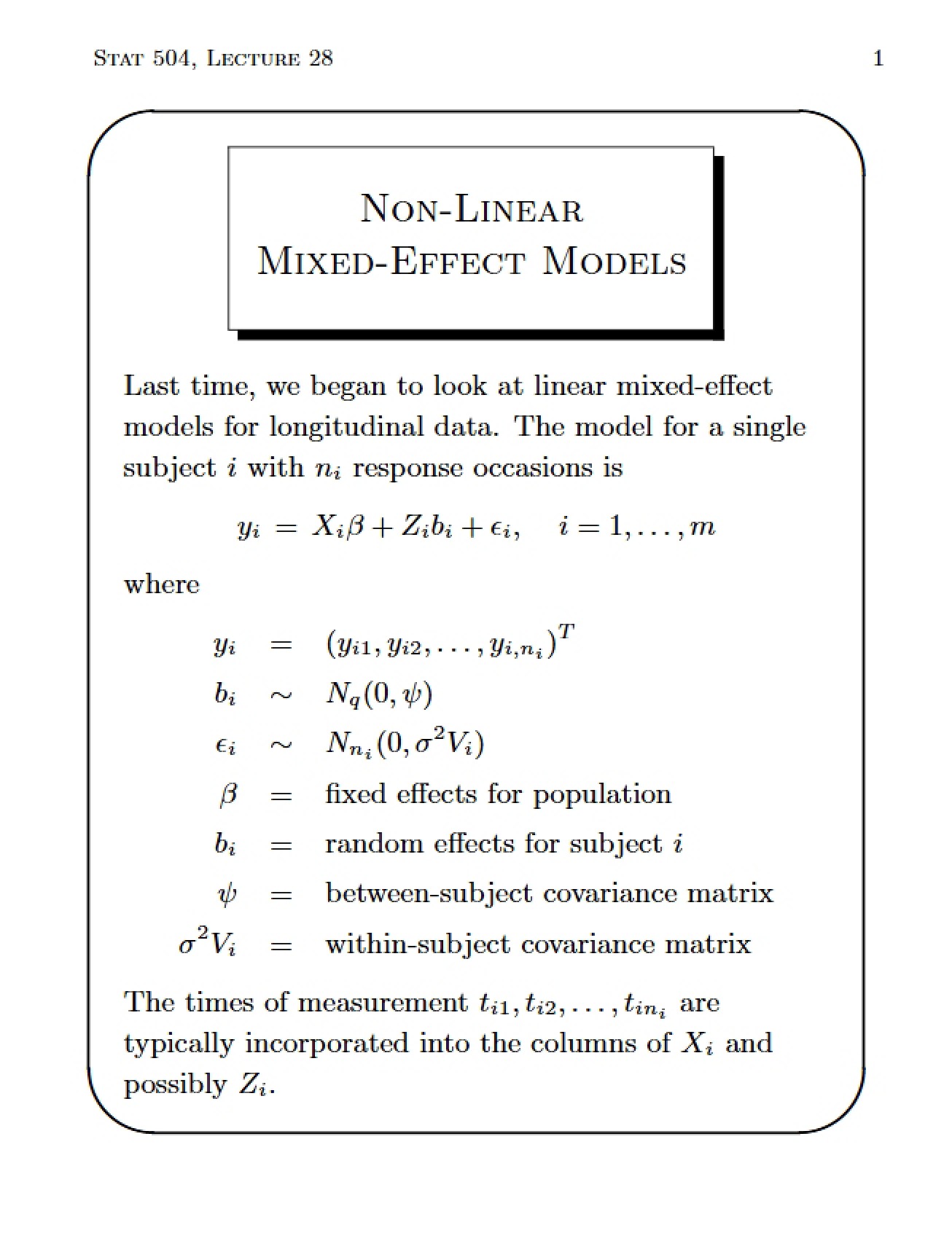 Linear Mixed Effect Models Overview
