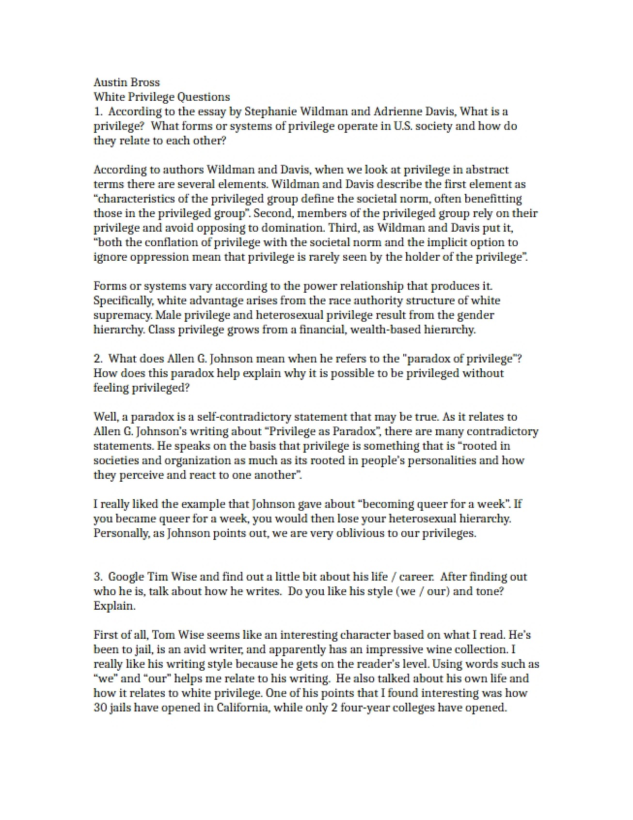 Part 3 White Privilege Questions