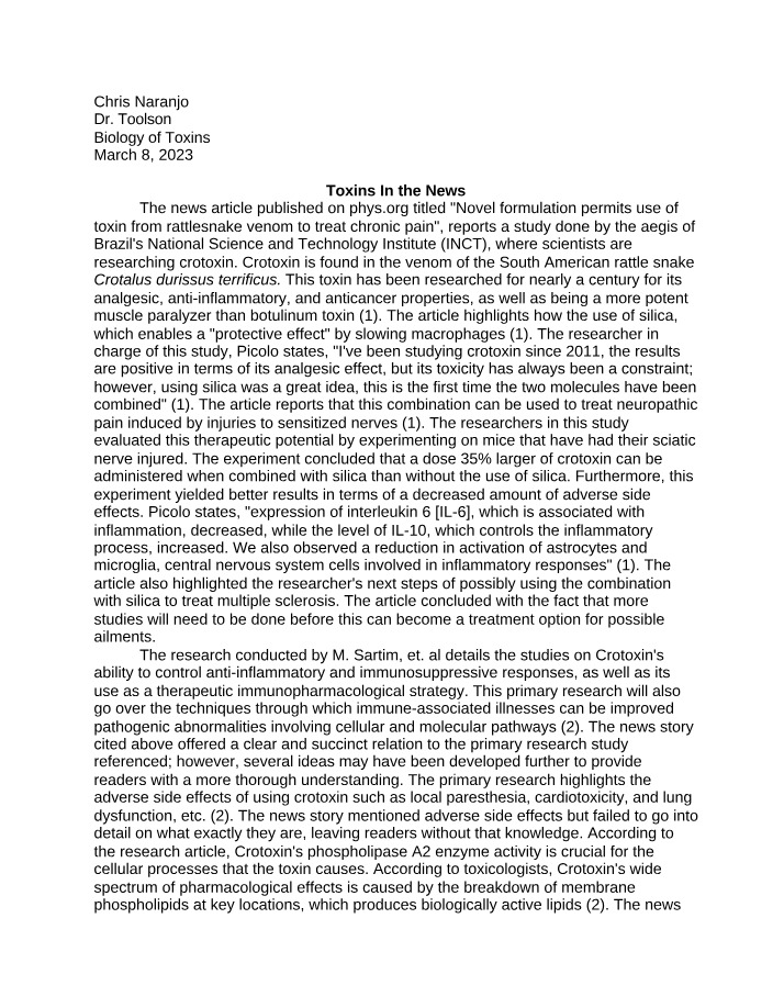Toxins in the News - Rattlesnake Venom Formulation