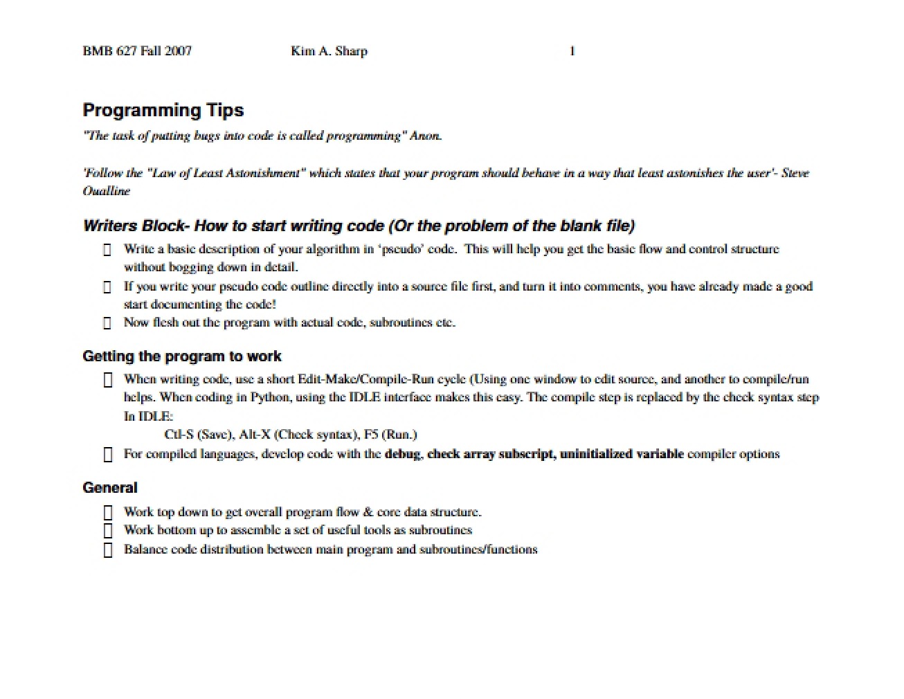 Tips for Computer Programming in Biochemistry