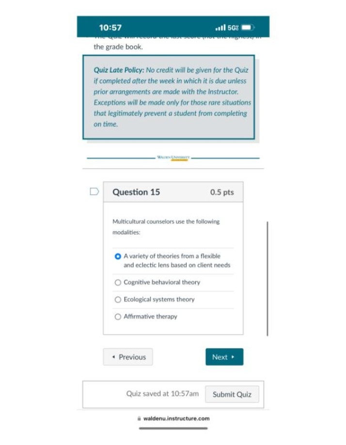 Multicultural Counseling Modalities Quiz