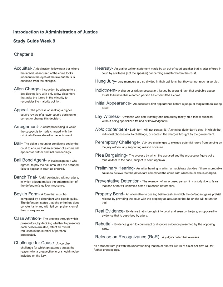 Week 9 Study Guide