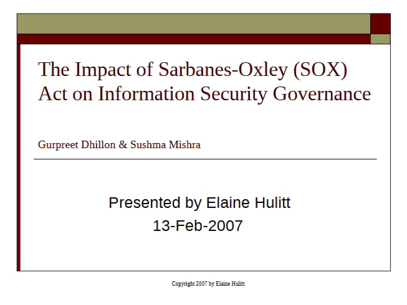 Sarbanes Oxley (SOX) Impact Analysis