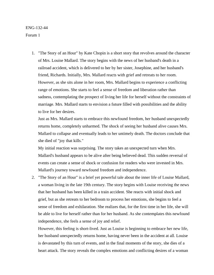 Analysis of Kate Chopin's The Story of an Hour