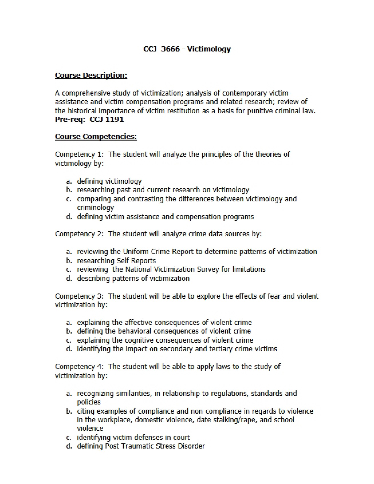 Competencies for Victimology Course