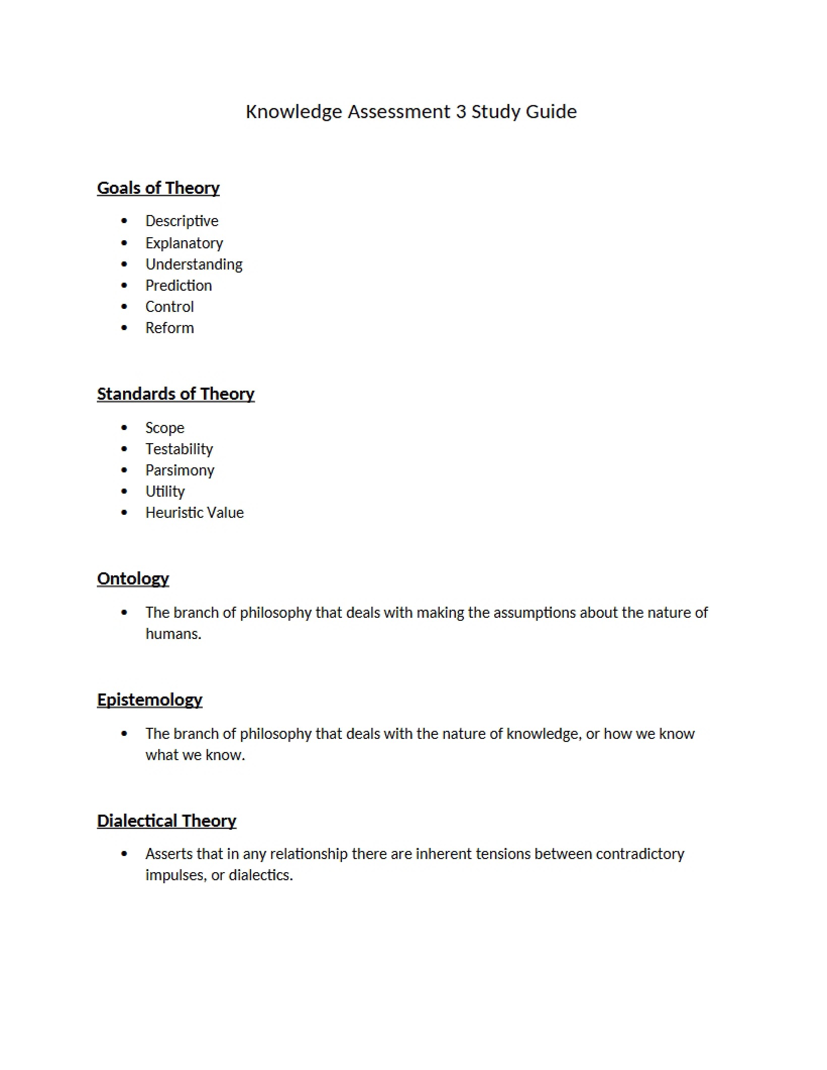 Study Guide for Knowledge Assessment Three