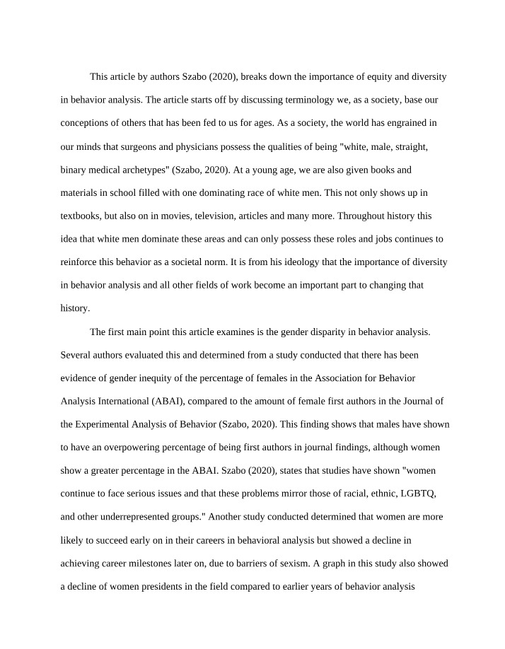 Equity and Diversity in Behavior Analysis