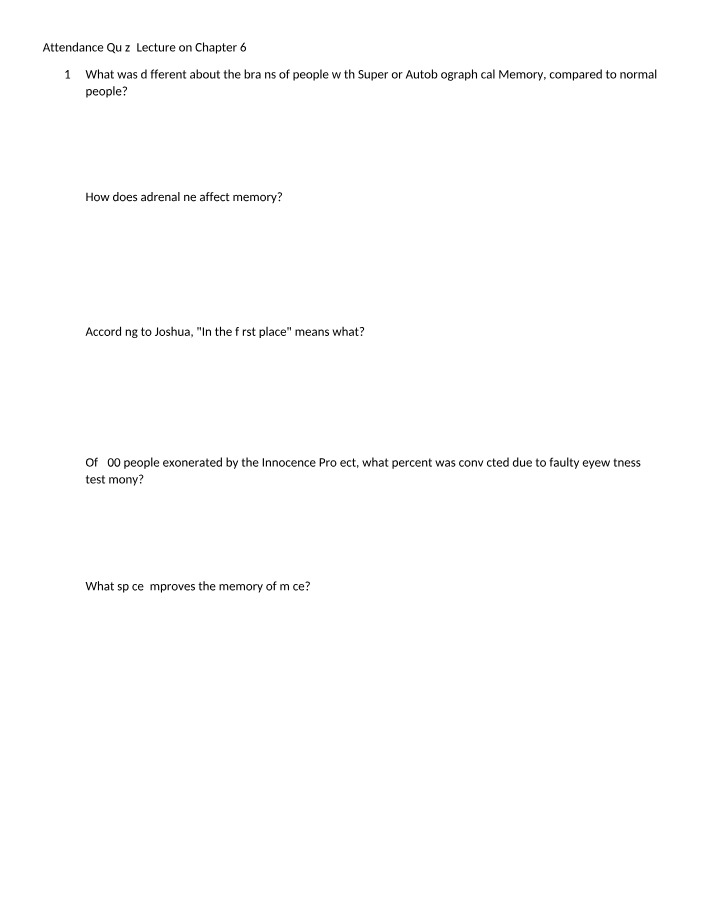 Chapter 6 Lecture Attendance Quiz