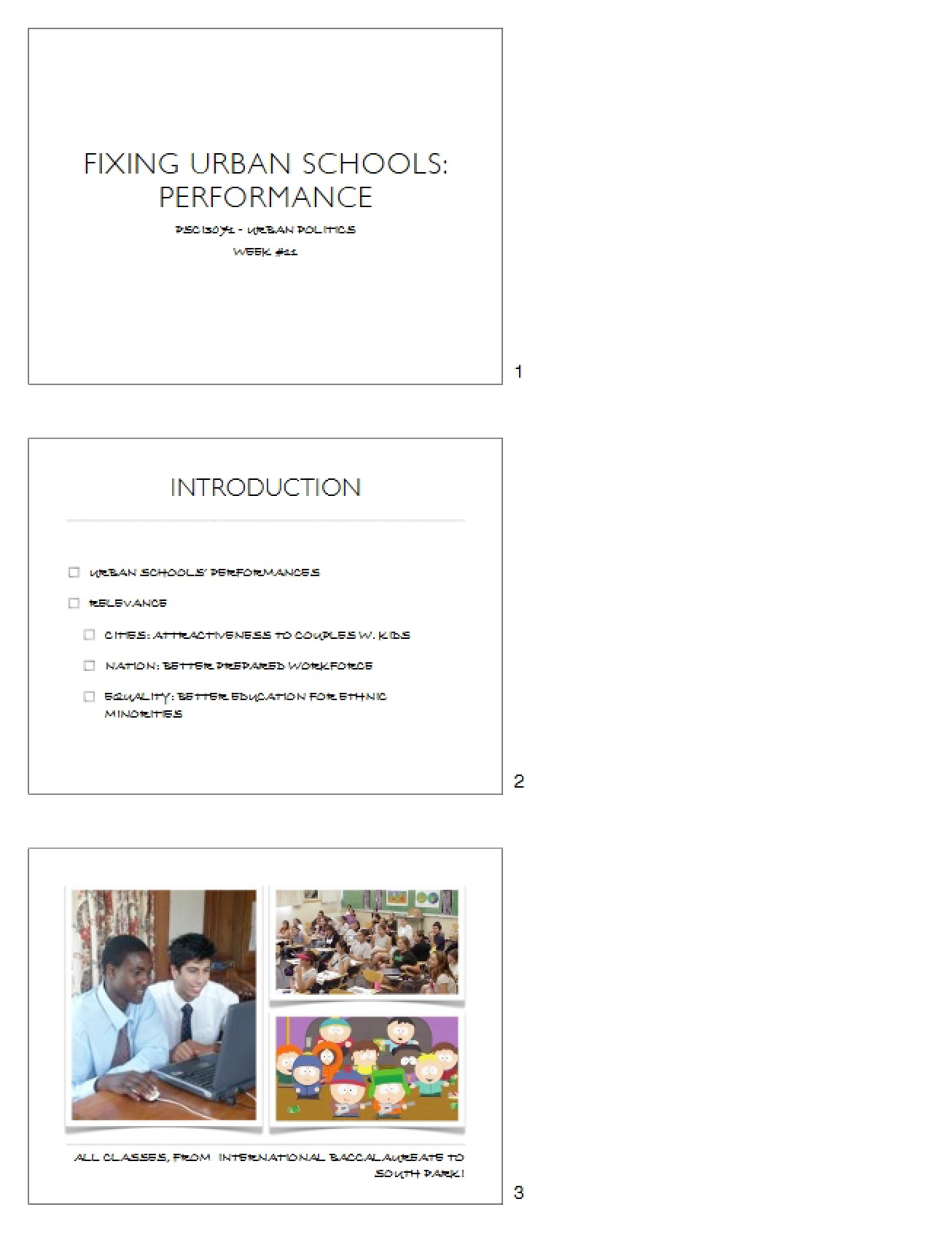 Performance and Fixing Urban Schools