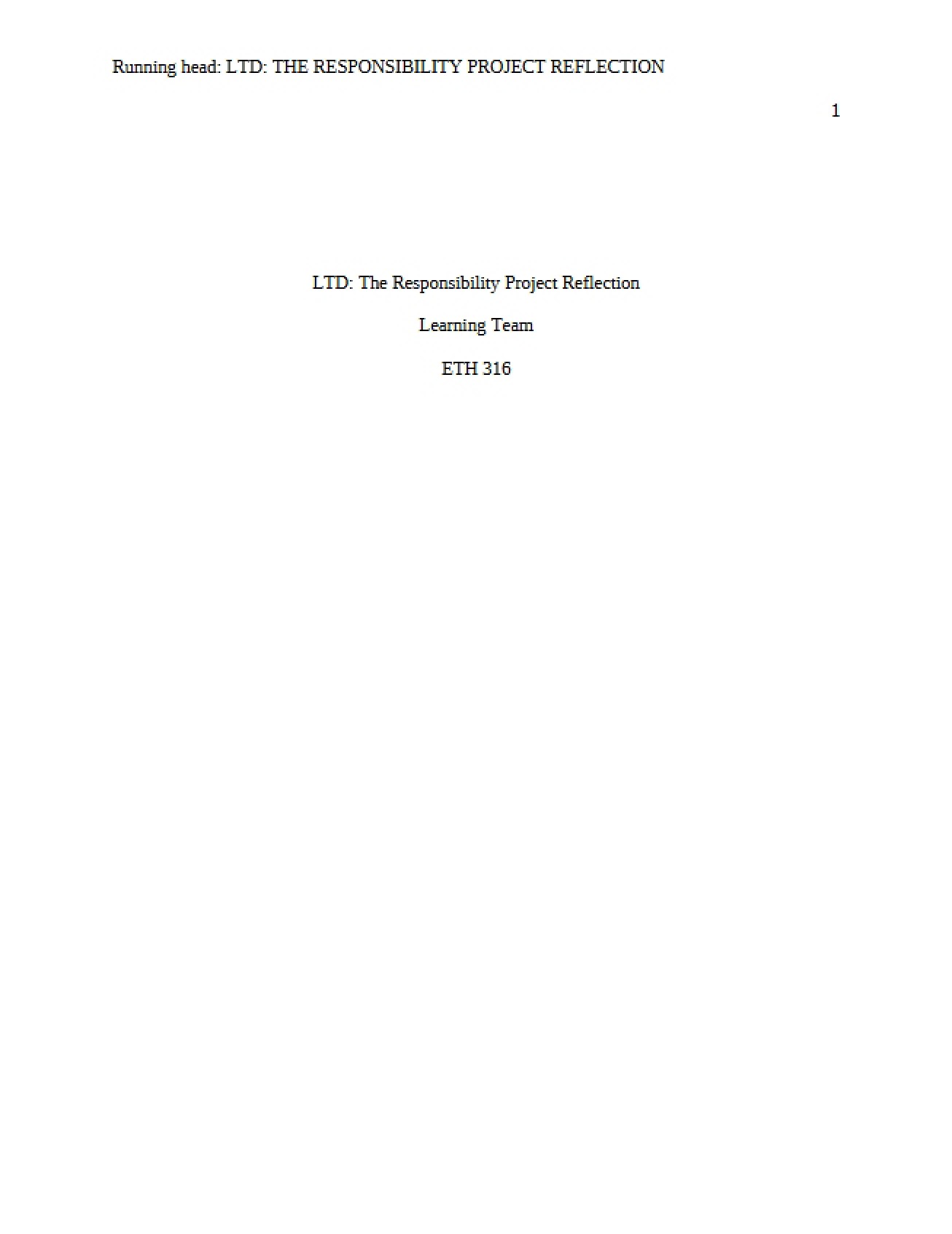 Reflection on The Responsibility Project (LTD)