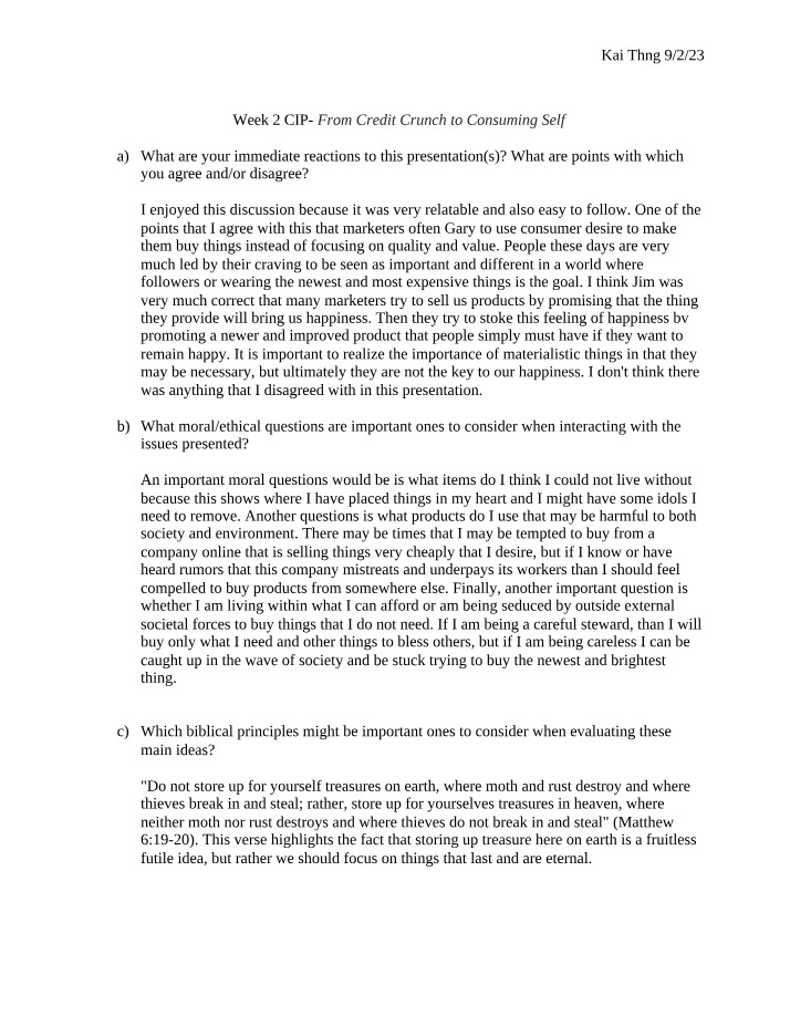 Christian Foundations of Business - Week 2 Contemporary Issues