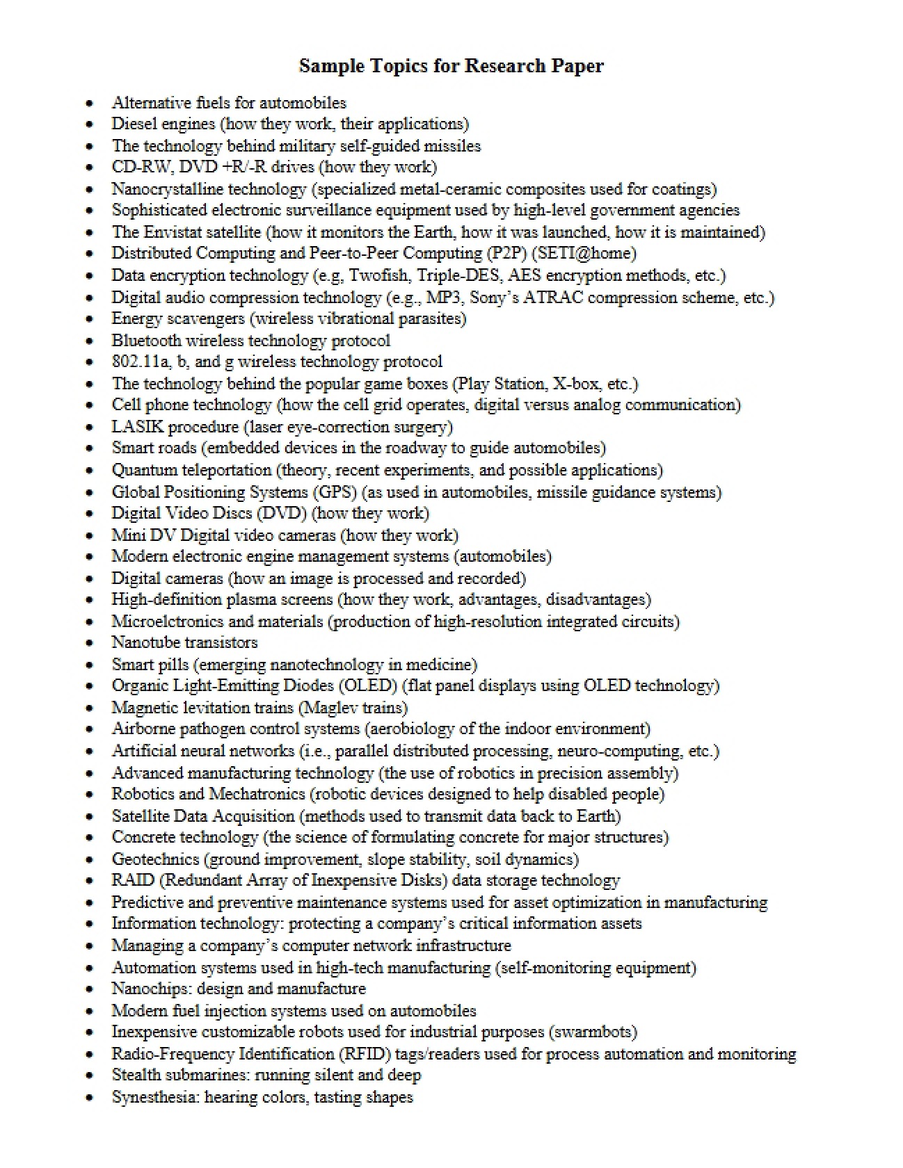 Research Paper Topic Samples