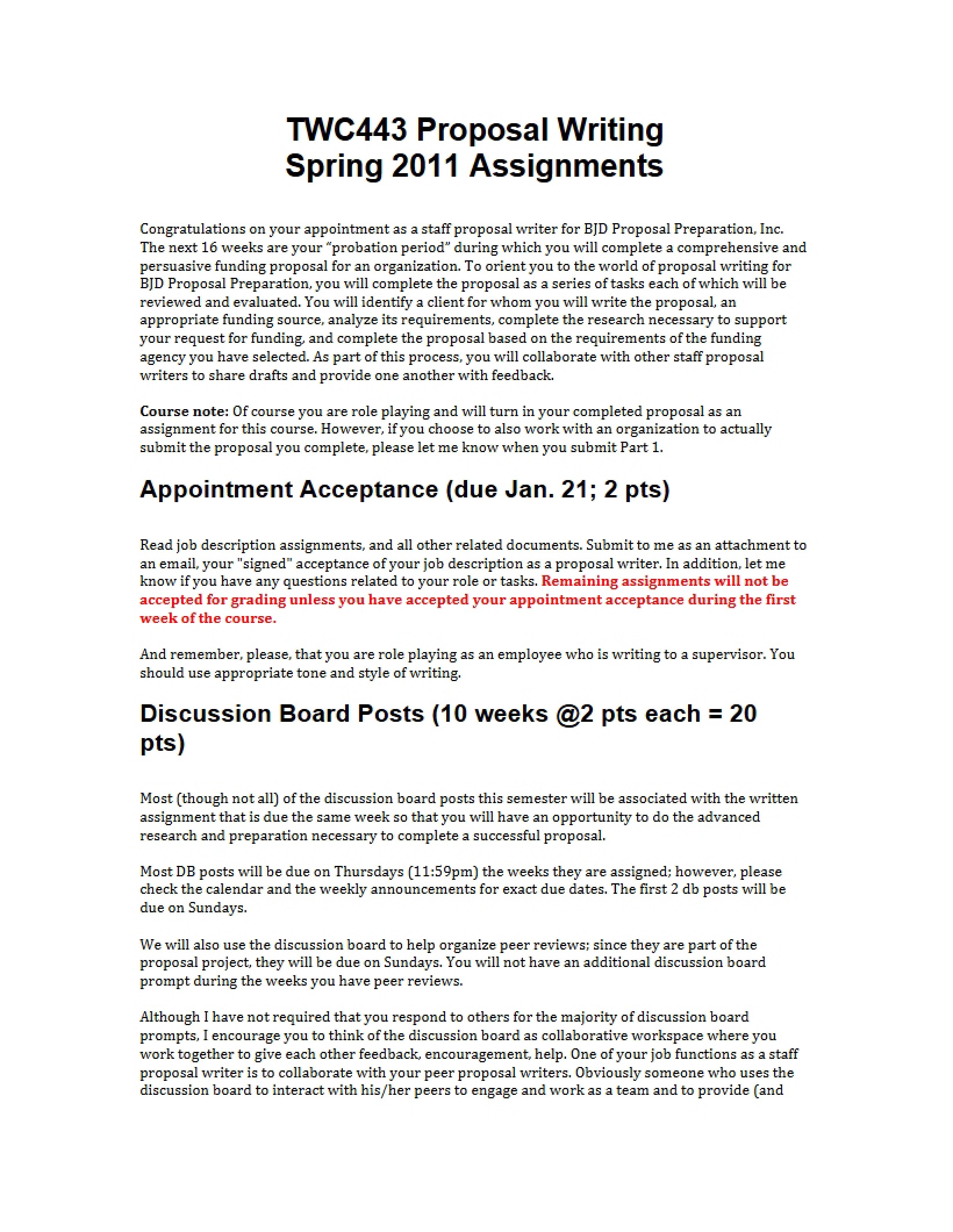 Proposal Writing Assignments