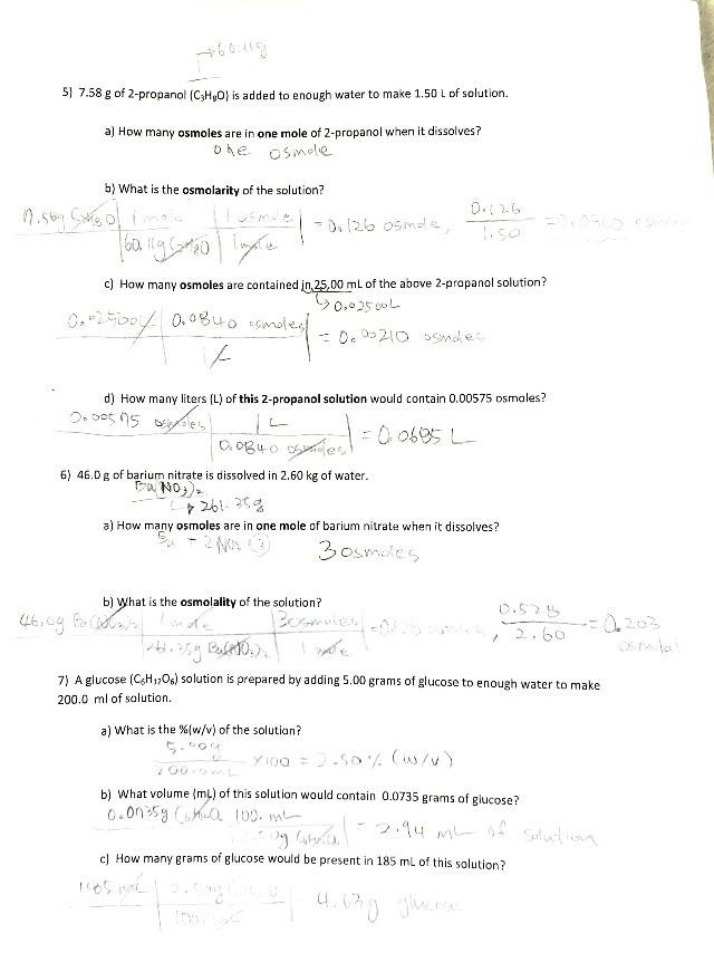 Osmolality Problems in Chemistry