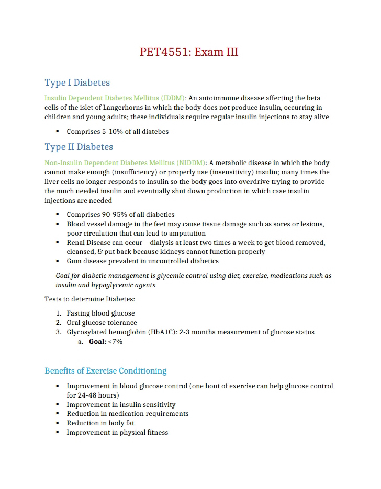 Type I Diabetes Exam 3