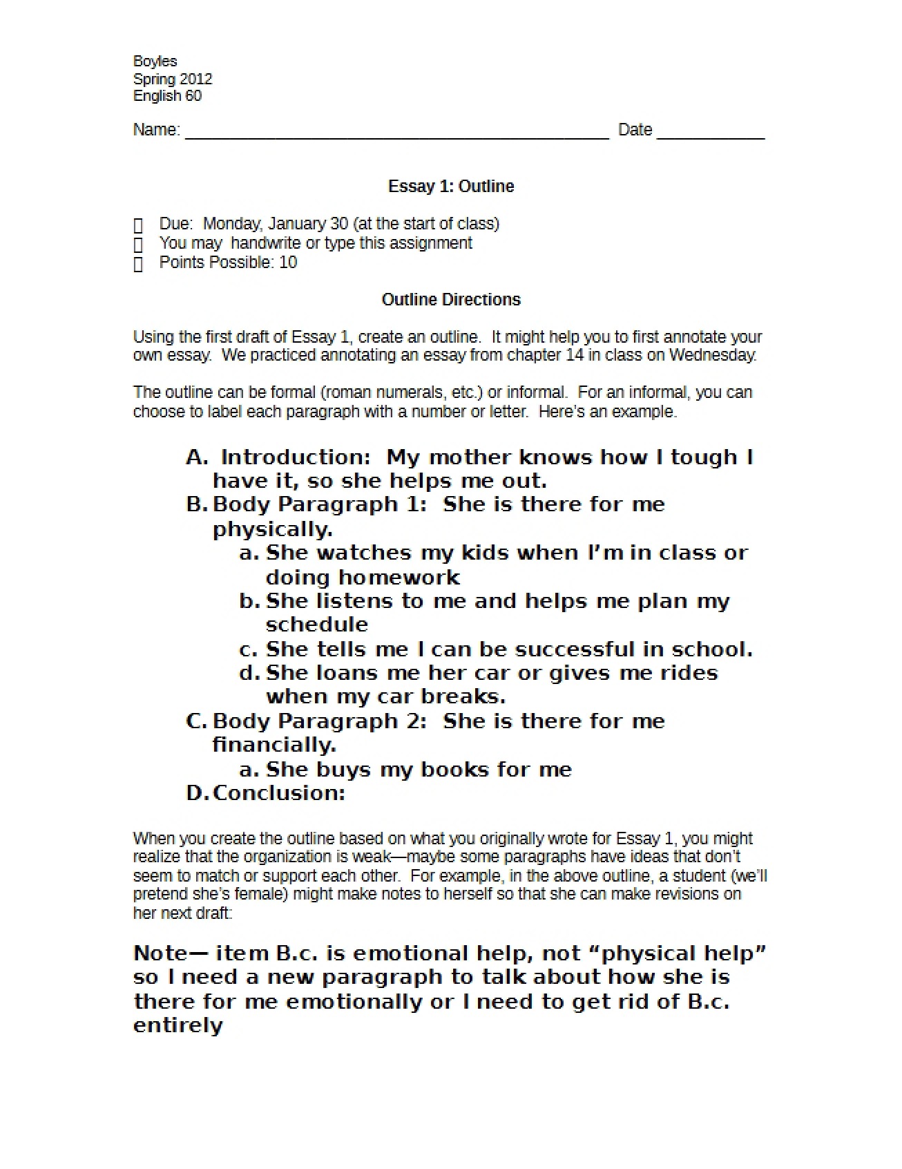 Outline for Essay One