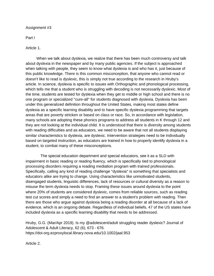 Dyslexia in Education - Myths and Realities