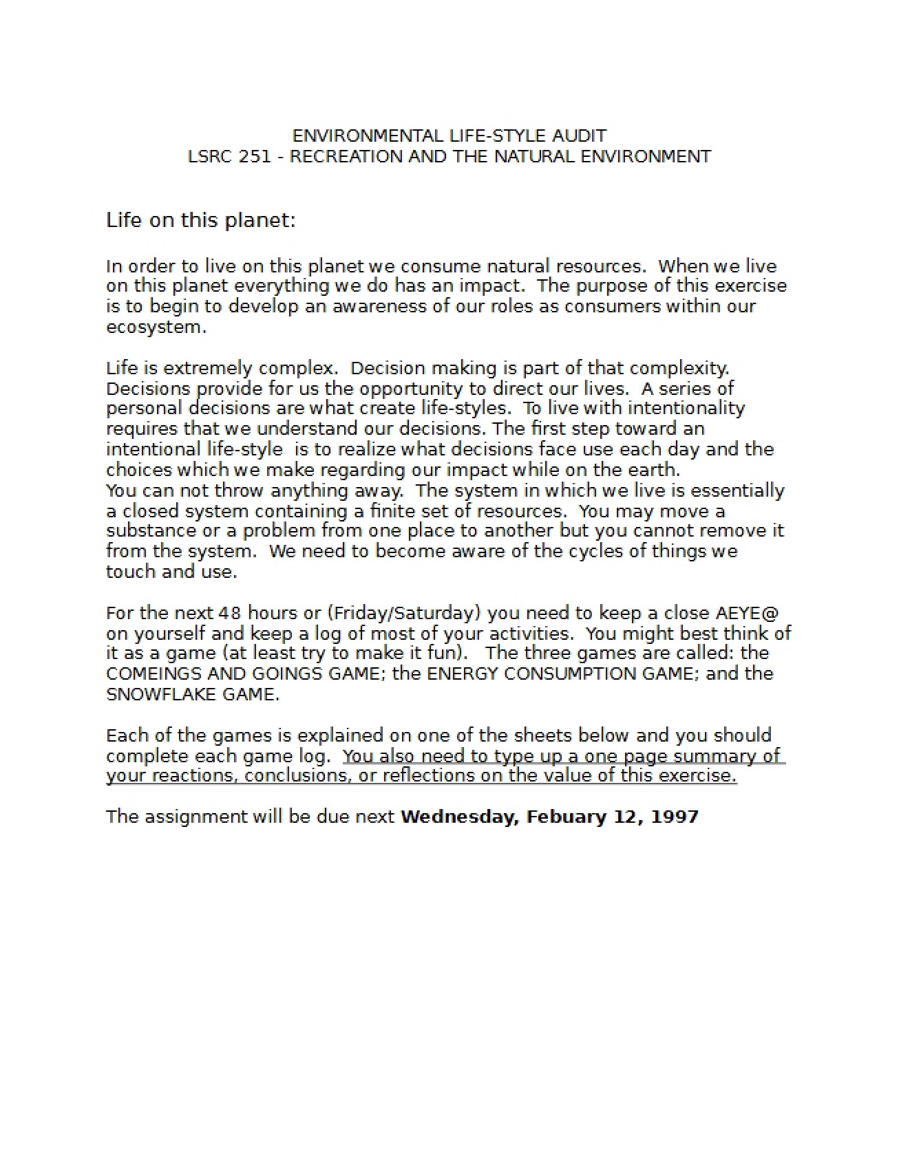 Assignment regarding Lifestyle