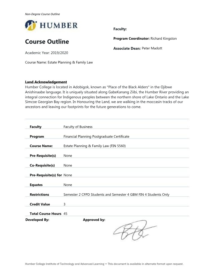 FIN 5560 Estate Planning & Family Law - 2019-2020 Course Outline