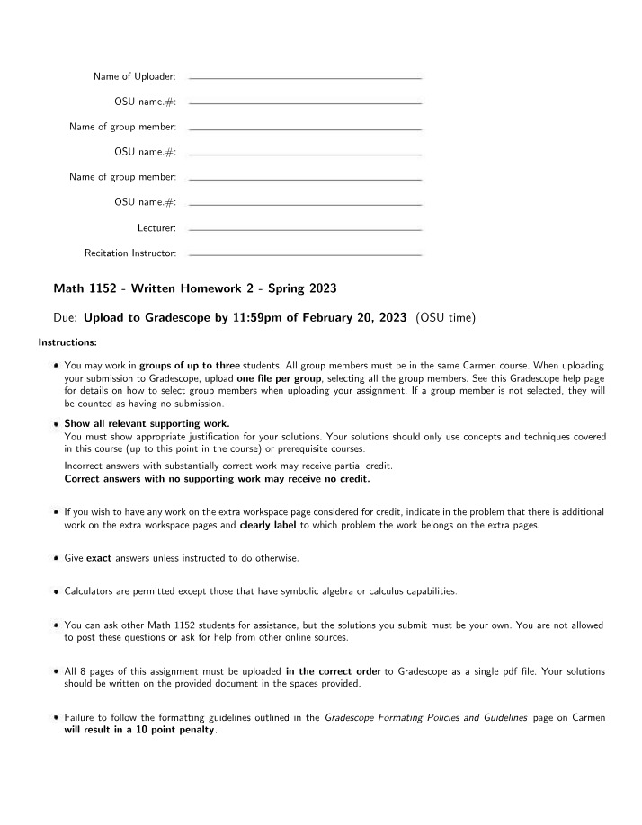 Math 1152 Written Homework 2 - Spring 2023