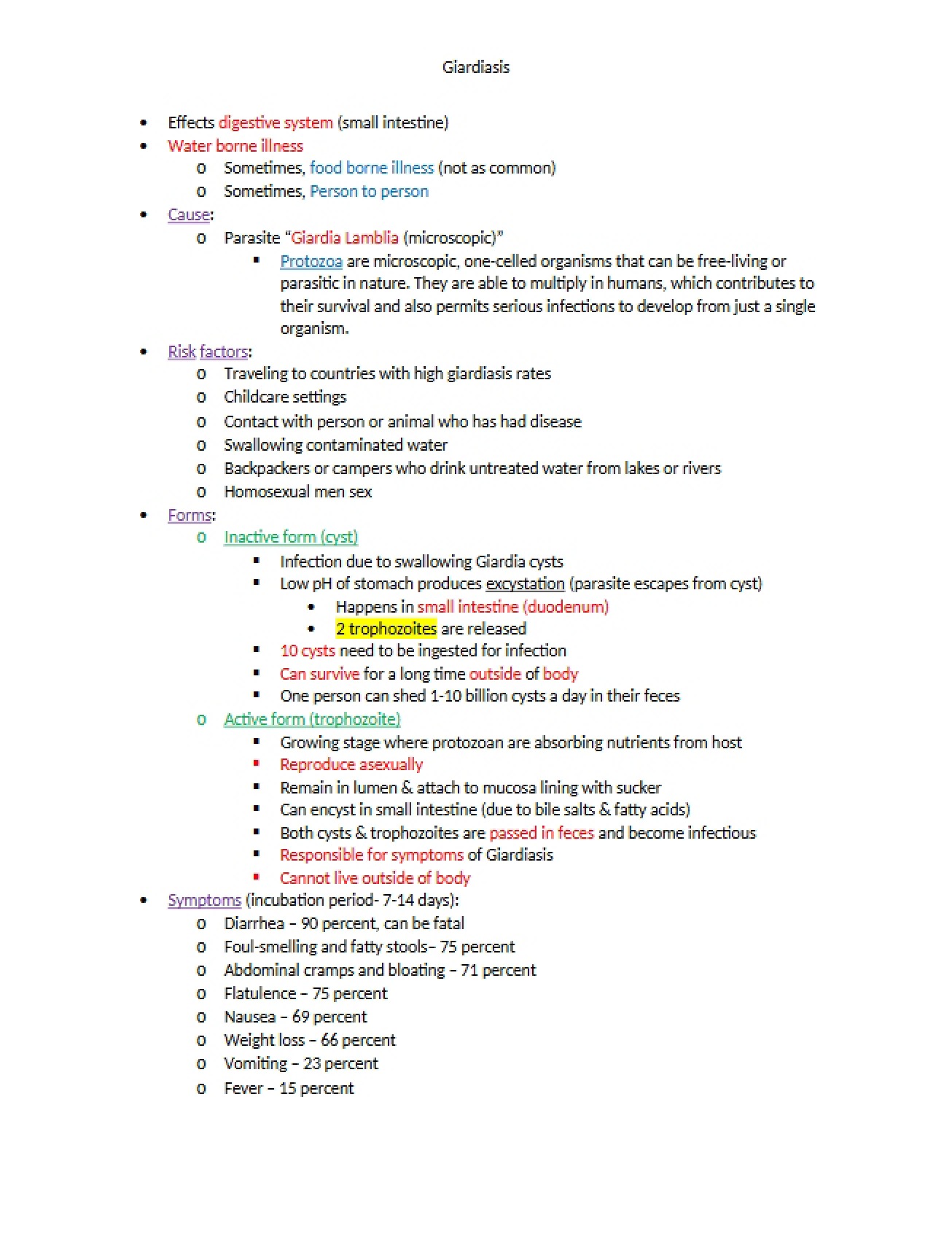 Giardiasis Infection