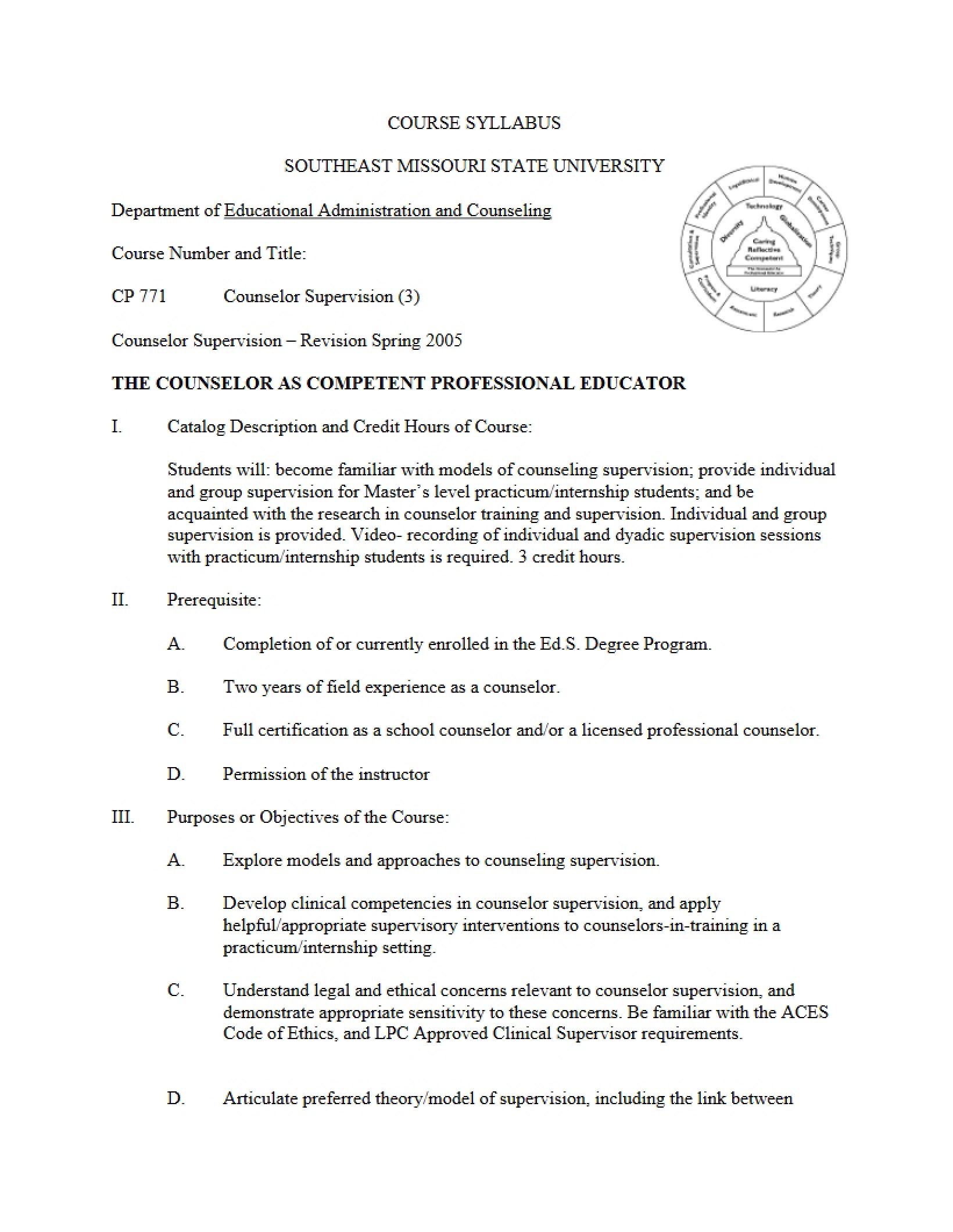 Syllabus for Counselor Supervision