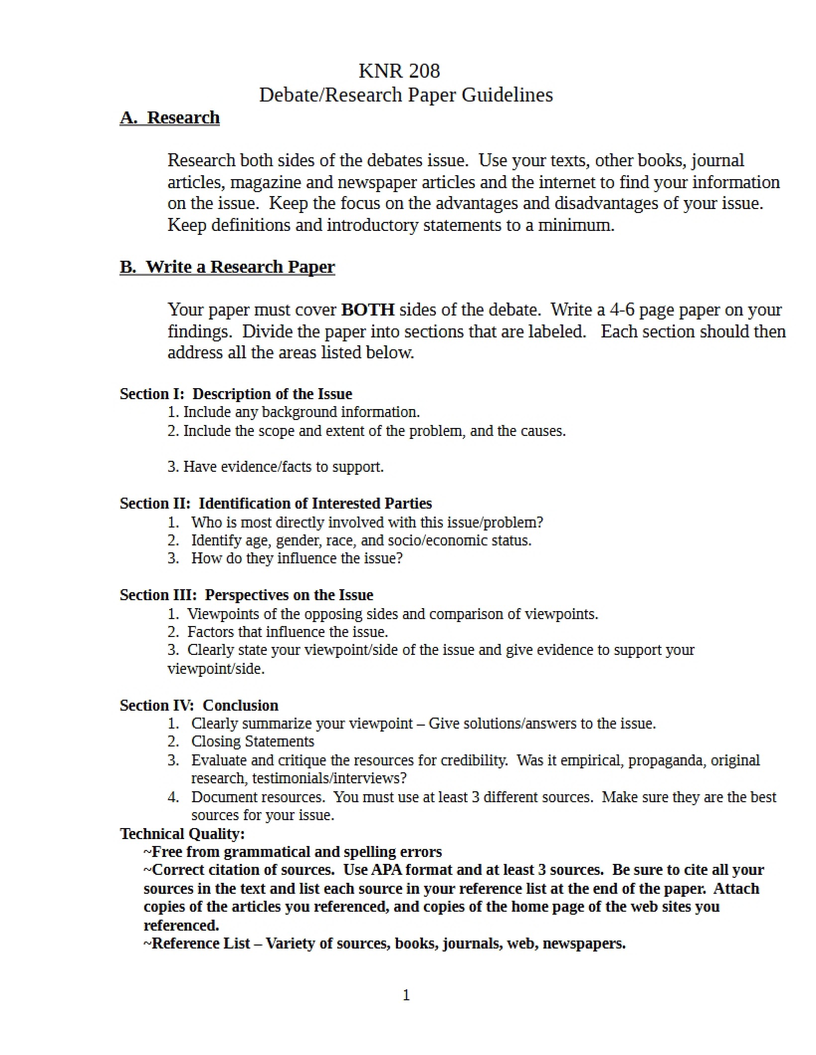 Guidelines for Research Paper Debate