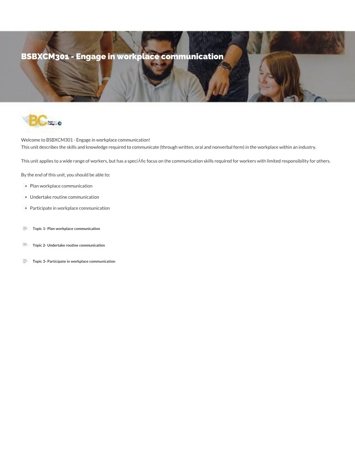 Workplace Communication - Planning and Undertaking