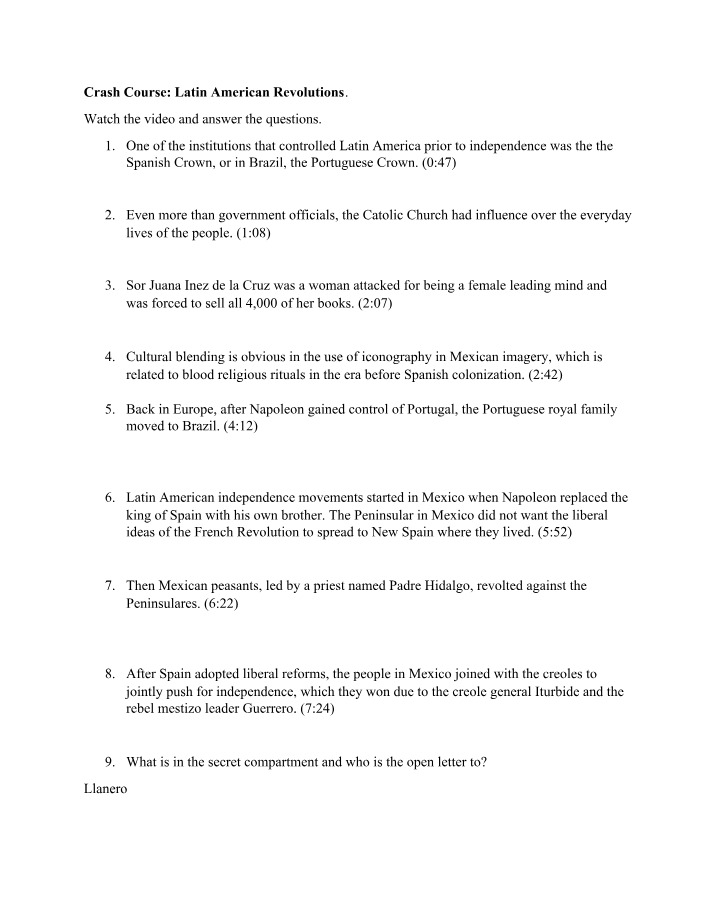 Latin American Revolutions - Spanish and Portuguese Control