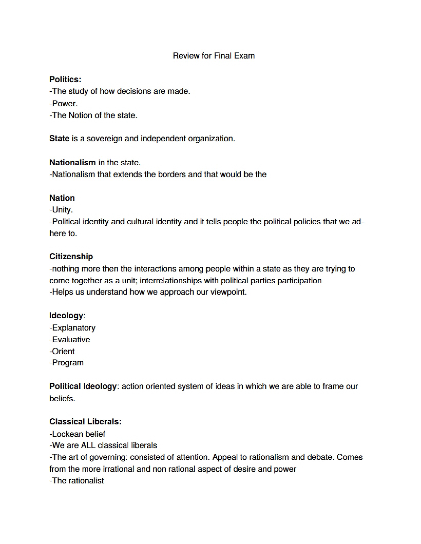 Final Examination Review Material