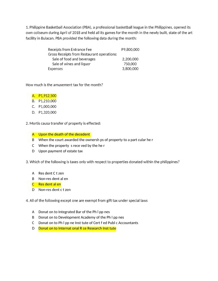 PBA Coliseum in Bulacan - Receipts, Expenses, and Tax Implications