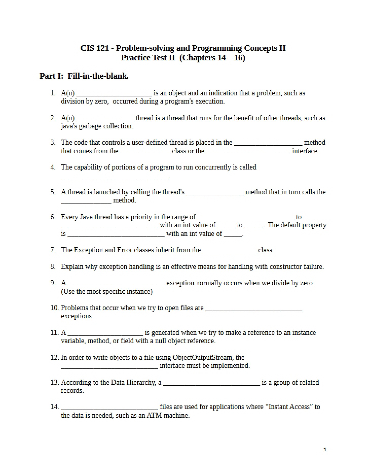 Concepts of Programming and Problem Solving II (CIS 121)