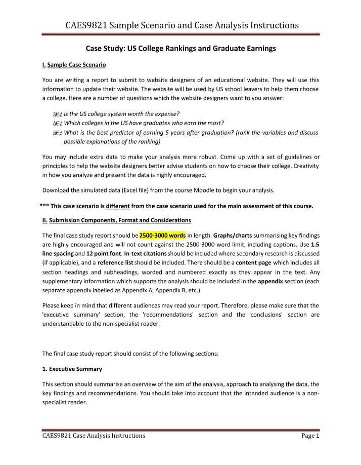 Sample Scenario and Case Analysis Instructions