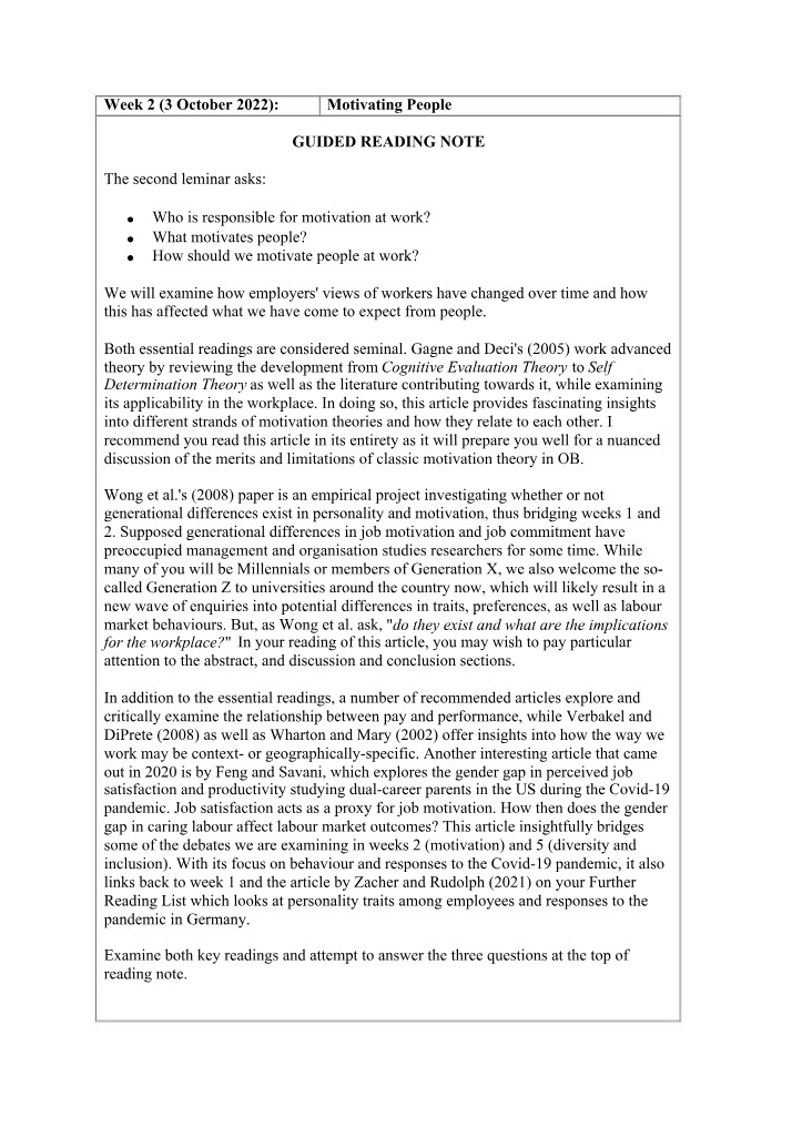 Motivating People - Workplace Theories and Implications