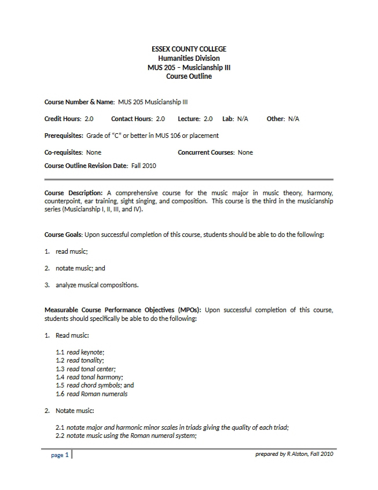 Musicianship Three Syllabus
